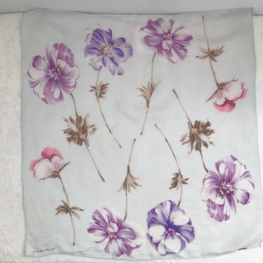 ELLEN TRACY GRAY VIOLET SILK SCARF PURPLE SATIN BANDANA